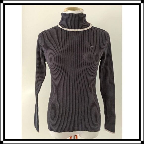IZOD Black w/Ecru Trim  Turtleneck Sz L - Picture 1 of 4